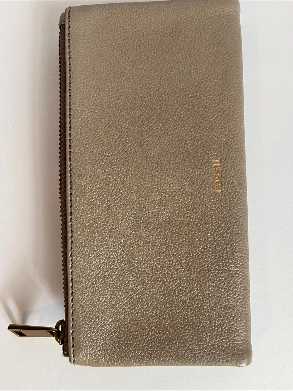 Fossil Taupe Leather Zip Continental Wallet